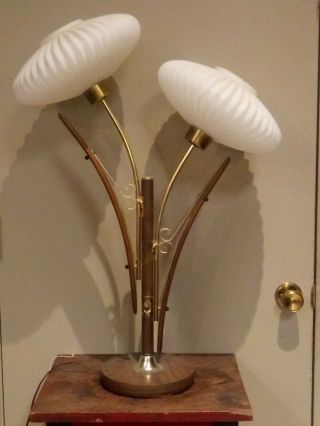Mid Century Modern Danish Floral Bent Wood Tulip Table Lamp