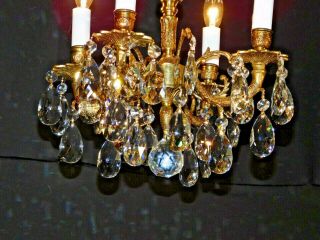 ANTIQUE French 4 Arm 4 Lite Ultra Petite FUSSY Brass Cut Lead Crystal Chandelier 4