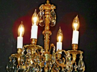 ANTIQUE French 4 Arm 4 Lite Ultra Petite FUSSY Brass Cut Lead Crystal Chandelier 5