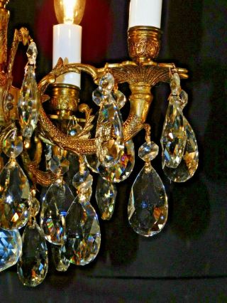 ANTIQUE French 4 Arm 4 Lite Ultra Petite FUSSY Brass Cut Lead Crystal Chandelier 7