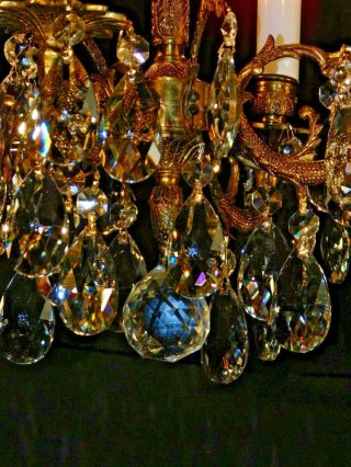 ANTIQUE French 4 Arm 4 Lite Ultra Petite FUSSY Brass Cut Lead Crystal Chandelier 8