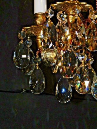 ANTIQUE French 4 Arm 4 Lite Ultra Petite FUSSY Brass Cut Lead Crystal Chandelier 9