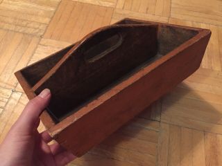 Mid 19th Century Pumpkin Orange Painted Prim Cutlery Tote Sm Size Pine Wood 2