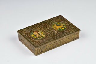 Rare Tiffany Studios Zodiac Bronze And Hand Painted Enamel Desk Utility Box 810