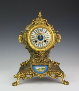 Antique French Enamel Porcelain Dial Gilt Bronze Mount Lion Paw Mantle Clock Njw