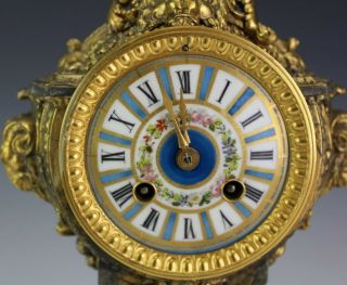 Antique French Enamel Porcelain Dial Gilt Bronze Mount Lion Paw Mantle Clock NJW 2