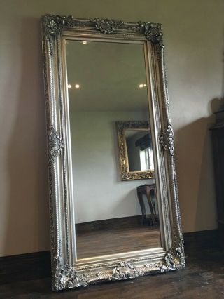 Antique Silver Ornate Large Statement French Leaner Dress Floor Wall Mirror 7ft 3