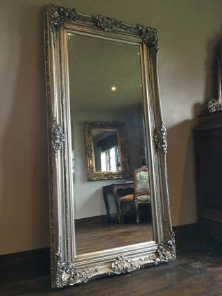 Antique Silver Ornate Large Statement French Leaner Dress Floor Wall Mirror 7ft 4