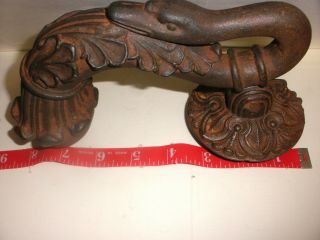 Exquisite Antique large heavy cast iron door handle swan head with ball knocker 10