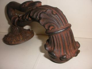 Exquisite Antique large heavy cast iron door handle swan head with ball knocker 3