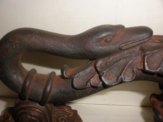 Exquisite Antique large heavy cast iron door handle swan head with ball knocker 6