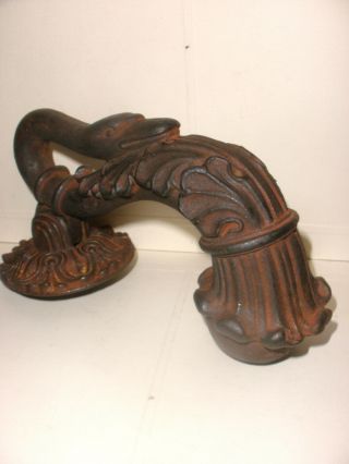 Exquisite Antique large heavy cast iron door handle swan head with ball knocker 8