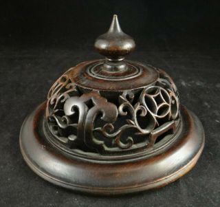 Vintage Chinese Carved Rosewood Vase Top W/pierced Dome.  6 ¼”