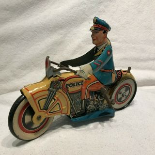 Daredevil Motor Cop Tin Litho Windup Motorcycle Unique Art Mfg 1935 Police Rider
