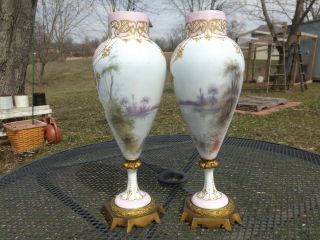 Pair Signed French Sevres Hand Painted Portrait Urns / Vases 4