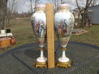 Pair Signed French Sevres Hand Painted Portrait Urns / Vases 5