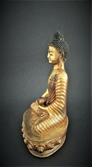 Chinese Gilt Bronze Buddha Statue Figurine Marked Signed 5