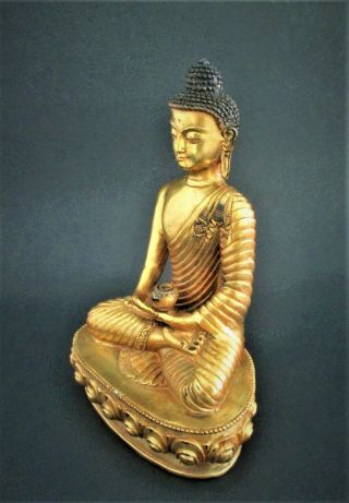 Chinese Gilt Bronze Buddha Statue Figurine Marked Signed 6