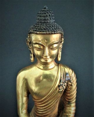 Chinese Gilt Bronze Buddha Statue Figurine Marked Signed 7