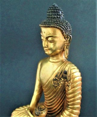Chinese Gilt Bronze Buddha Statue Figurine Marked Signed 9