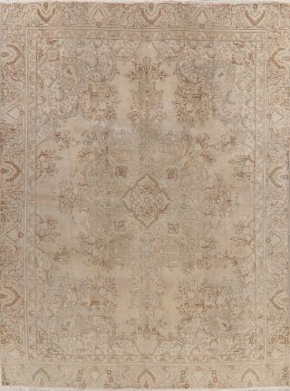 Antique 9 ' x12 ' Muted PALE PEACH Geometric Oriental Area Rug Distressed Carpet 2