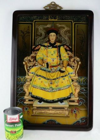 Chinese Ancestral Portrait Young Emperor Reverse Glass Painting Dragons 3