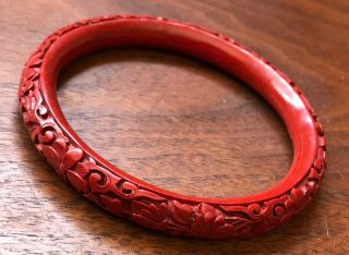 Antique Chinese Red Cinnabar Lacquer Carved Bangle Bracelet