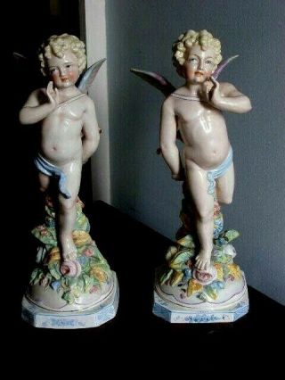 Large German Dresden Porcelain Cherub Figurines 14 1/2 Inches
