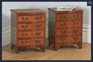 English Georgian Style Burr Walnut Serpentine Bedside Chests Of Drawers