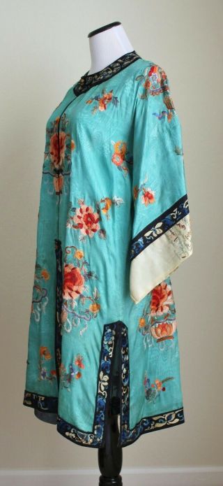 Antique Vintage Chinese Embroidered Silk Robe Forbidden Stitch 5