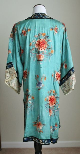 Antique Vintage Chinese Embroidered Silk Robe Forbidden Stitch 6