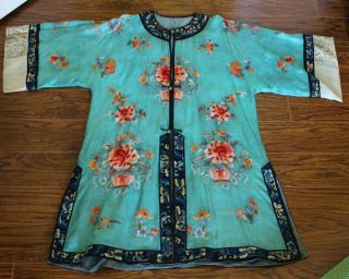Antique Vintage Chinese Embroidered Silk Robe Forbidden Stitch 7