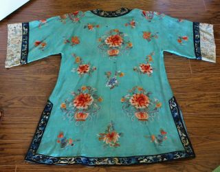 Antique Vintage Chinese Embroidered Silk Robe Forbidden Stitch 8