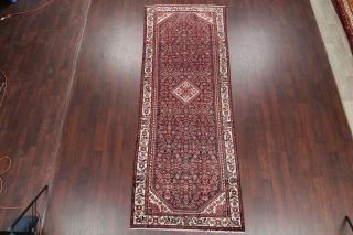 One - of - a - Kind Vintage Geometric Hamedan Persian Hand - Knotted 4 ' x11 ' Runner Rug 2