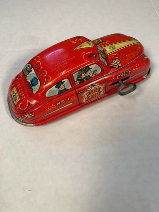 Vintage Louis Marx Mar Tin Wind Up Toy Fire Department 1 Chief Antique Metal