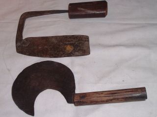 Antique Aafa 2 Unusual Farm Tools Cutters Blades Chopper Blacksmith Forged