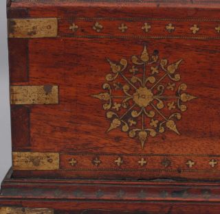 Antique Brass Inlaid Mahogany,  Anglo - Indian,  Desktop Letter Holder Organizer 4