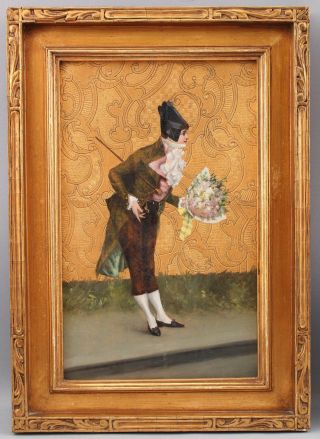 19thC Antique 18thC Lovers Portrait Oil Painting Gilt Accents Arts Crafts Frames 3