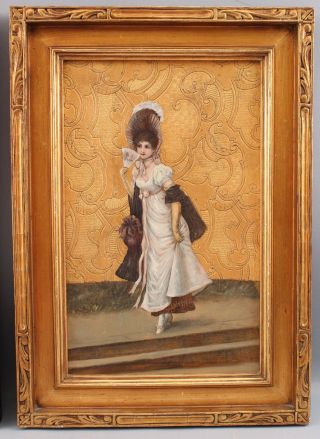 19thC Antique 18thC Lovers Portrait Oil Painting Gilt Accents Arts Crafts Frames 7