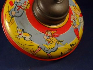Vintage tin toy litho spinning top farmer clown M.  H PARIS 1930s France RARE 3