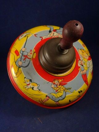 Vintage tin toy litho spinning top farmer clown M.  H PARIS 1930s France RARE 4