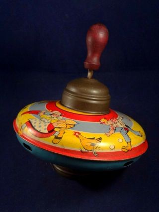 Vintage tin toy litho spinning top farmer clown M.  H PARIS 1930s France RARE 8