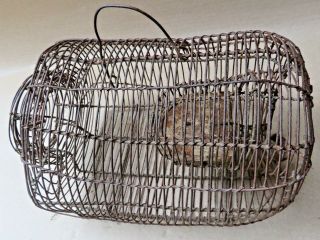 Antique Rat Trap Iron Wire Cage Live Mouse Catch Cave Shape Complete Aged India