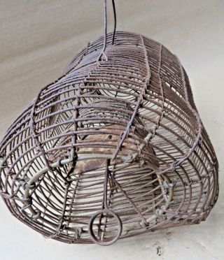 Antique RAT TRAP IRON WIRE CAGE Live MOUSE Catch CAVE SHAPE Complete Aged India 2