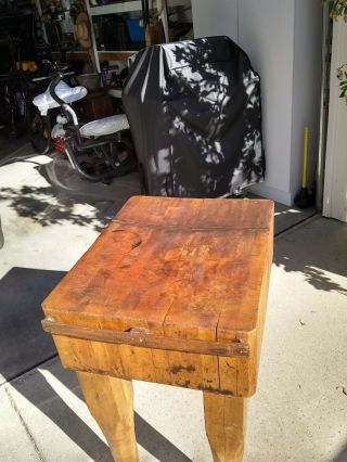 RARE Antique Vintage Solid Maple Butcher Block Table 25x20x33 tall 2