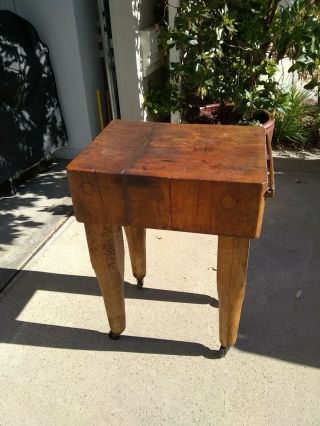 RARE Antique Vintage Solid Maple Butcher Block Table 25x20x33 tall 3