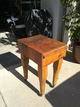 RARE Antique Vintage Solid Maple Butcher Block Table 25x20x33 tall 4