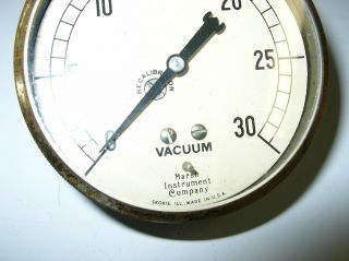 Vintage Marsh Instrument Vacuum Gauge Skokie IL USA 3 1/2 