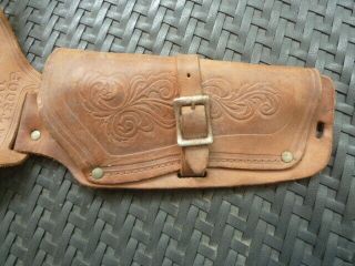 VERY RARE 1950 ' S VINTAGE LAWMAN MARSHAL DAN TROOP DOUBLE LEATHER HOLSTER NO RES 6