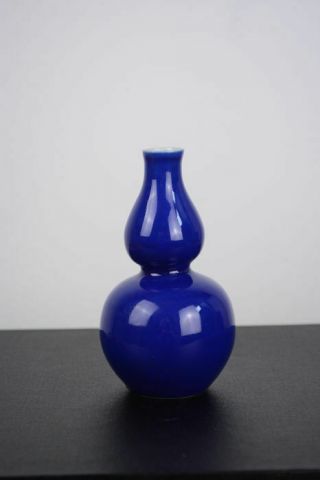 Antique Chinese 20th Century Blue Glazed Miniature Double Gourd Vase
